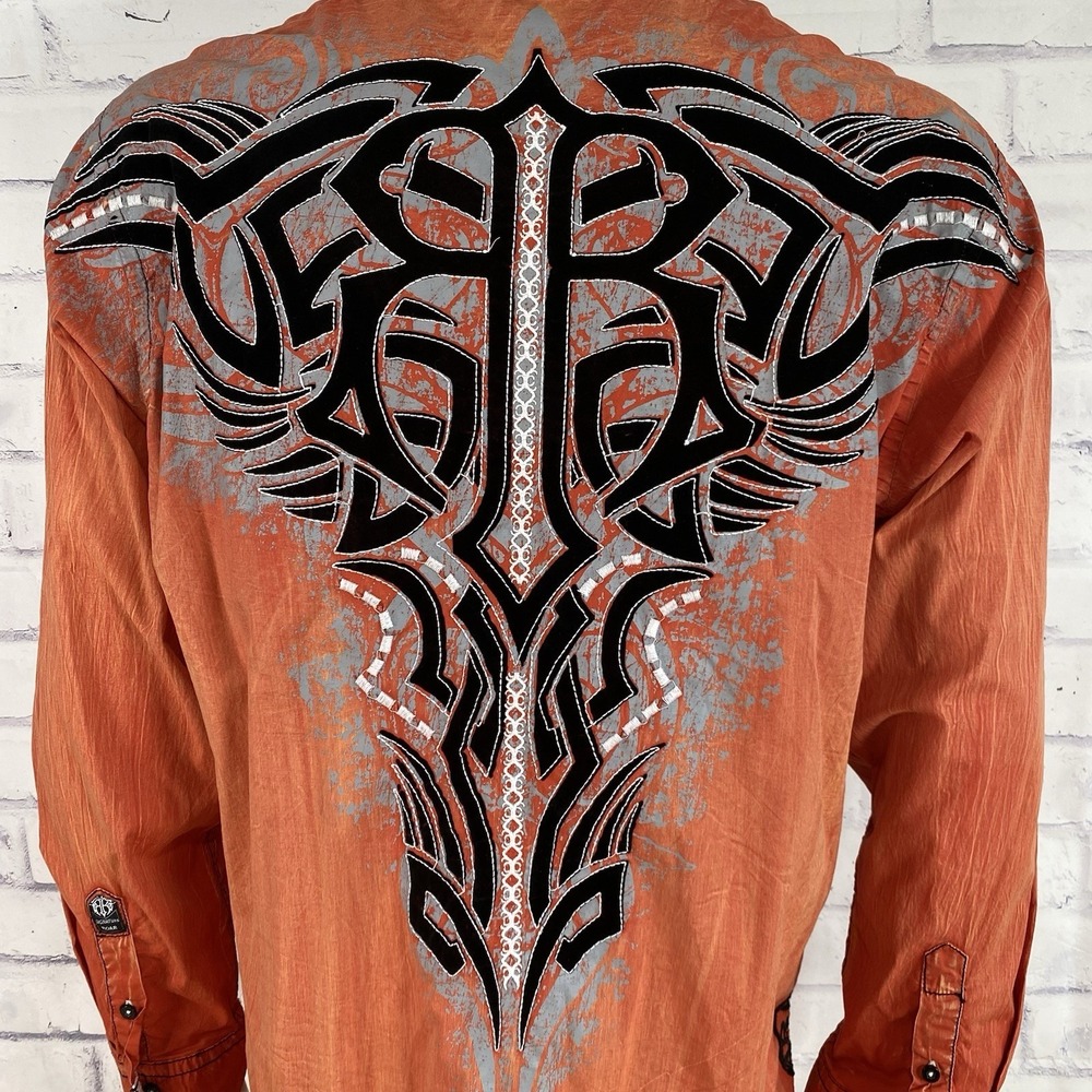 Roar Shirt Men's Size XL SLIM Long Sleeve Pearl Snap Distressed Embroidered